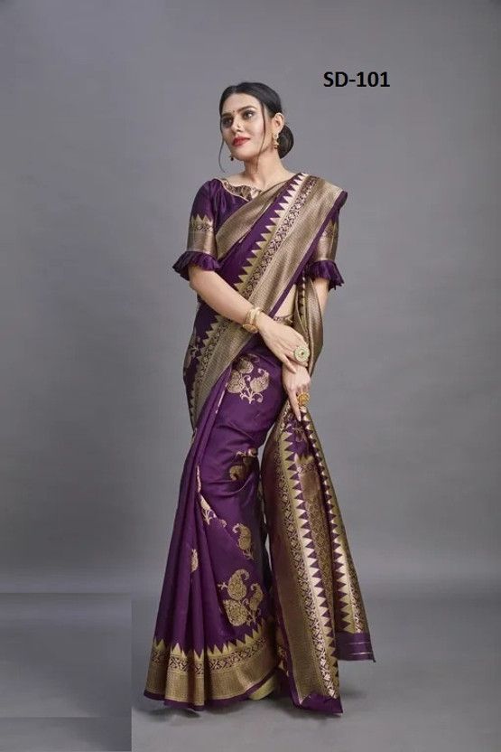 Woven, Floral Print Banarasi Jacquard Saree  (Purple)