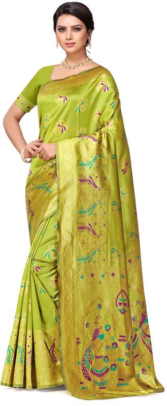 Floral Print Kanjivaram Pure Silk Saree  (Multicolor)