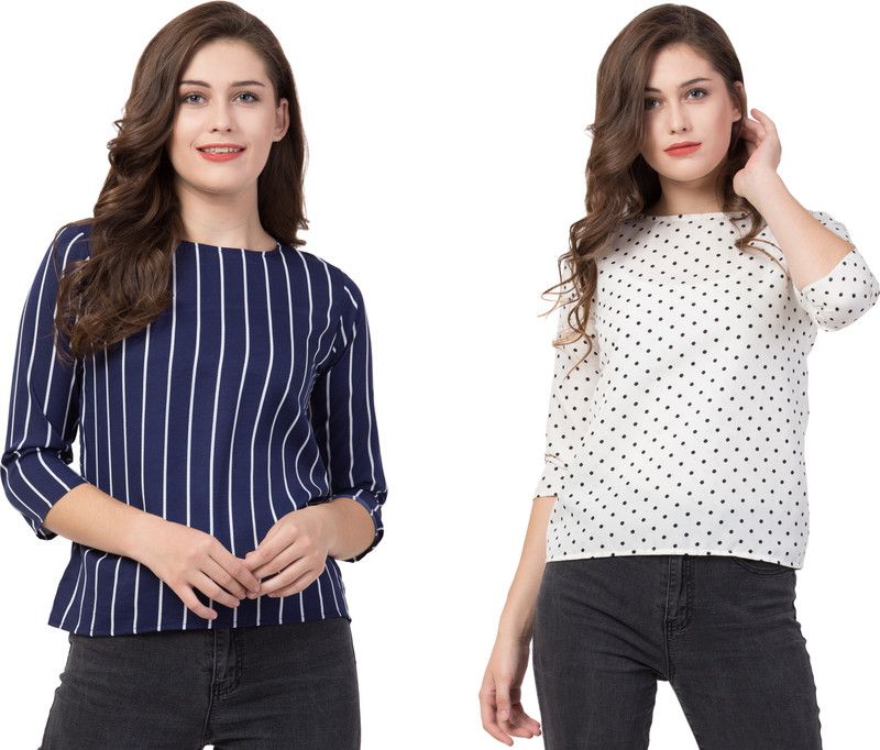 Striped Women Blue, White Top