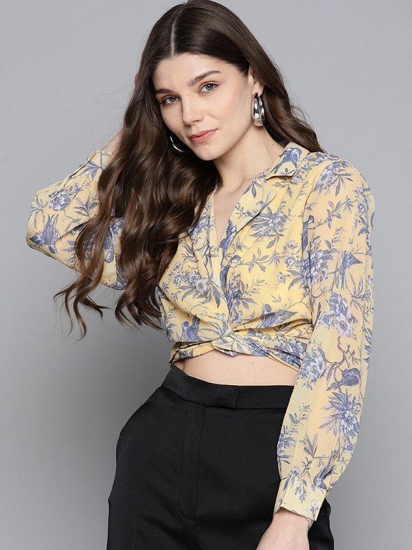 Casual Regular Sleeves Tie & Dye Women Blue, Yellow Top