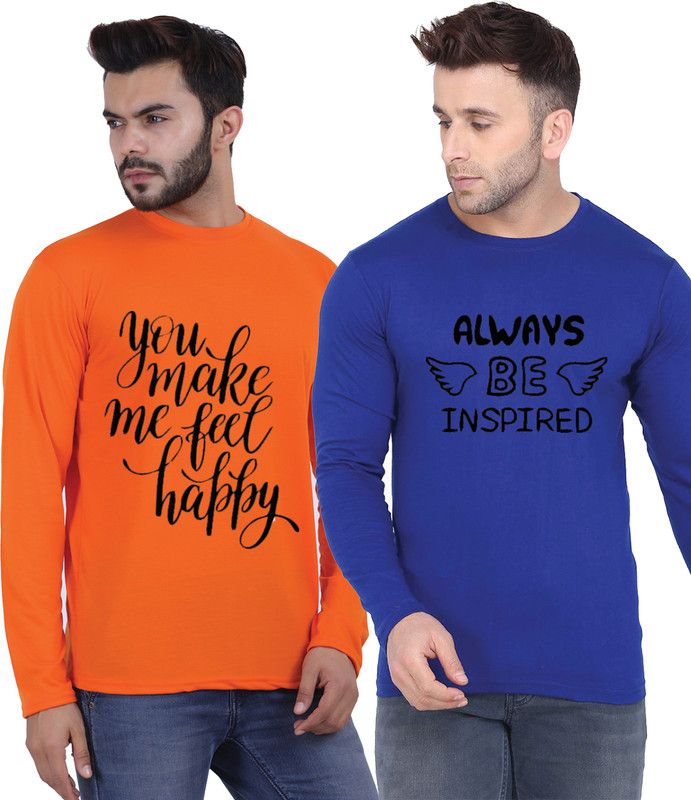 Graphic Print Men Blue, Orange T-Shirt  (Pack of 2)