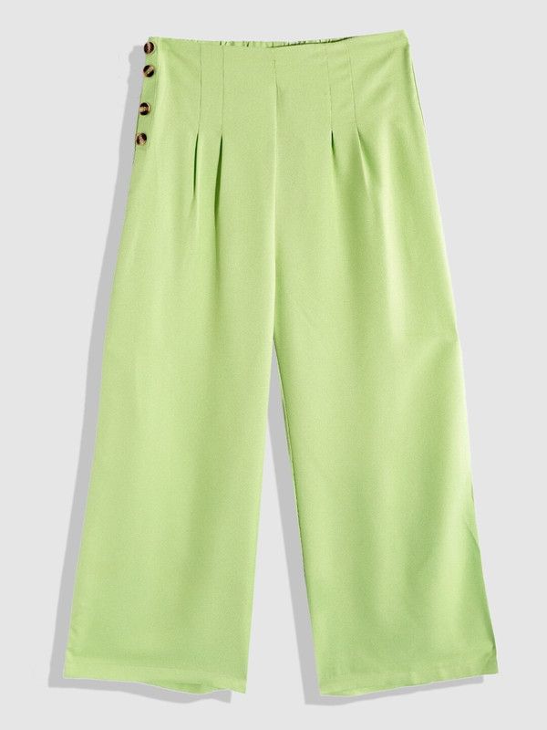 Girls Regular Fit Light Green Viscose Rayon Trousers