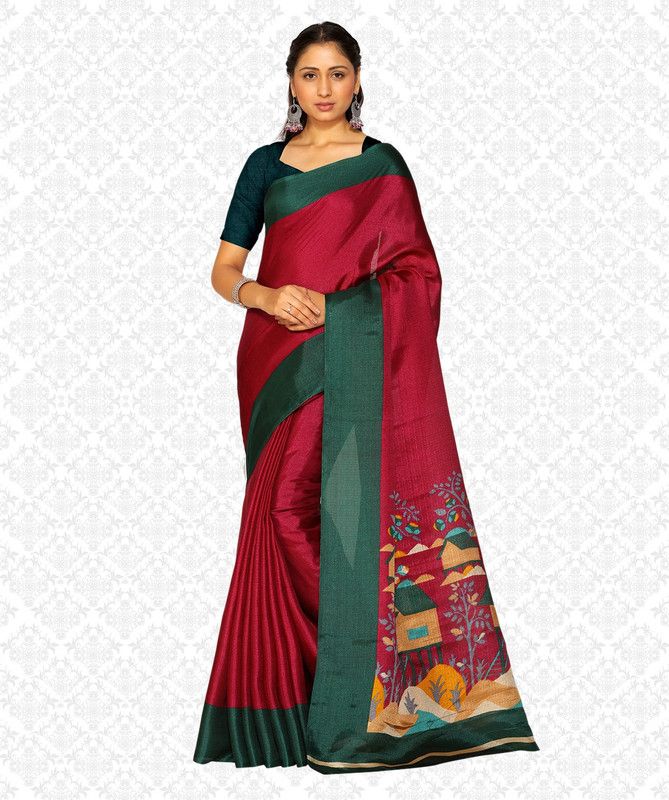 Kalamkari Silk Blend, Cotton Blend Saree  (Multicolor)