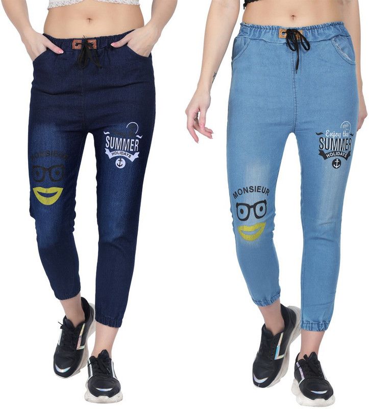 Women Slim Mid Rise Dark Blue Jeans  (Pack of 2)