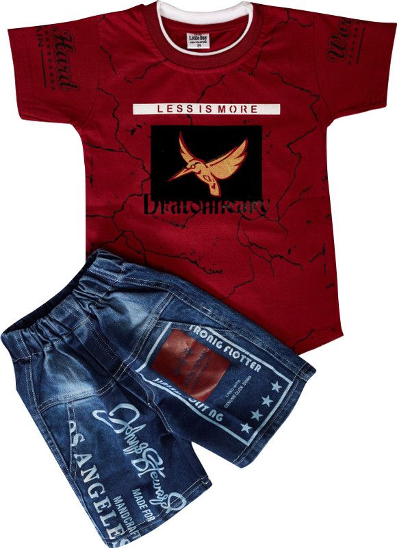 Baby Boys Party(Festive) T-shirt Capri  (Maroon)
