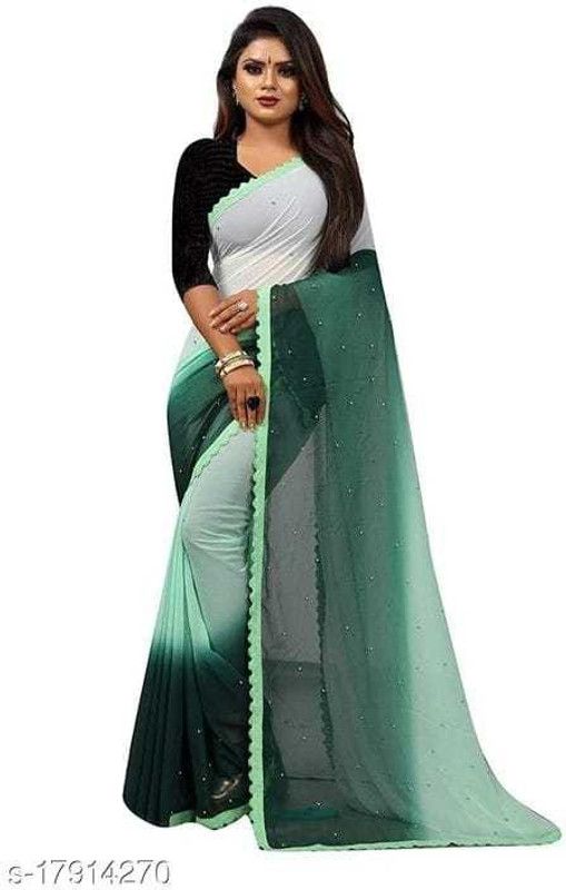 Color Block Bollywood Georgette Saree  (Green)