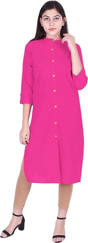 Women Solid Pure Cotton Frontslit Kurta  (Pink)