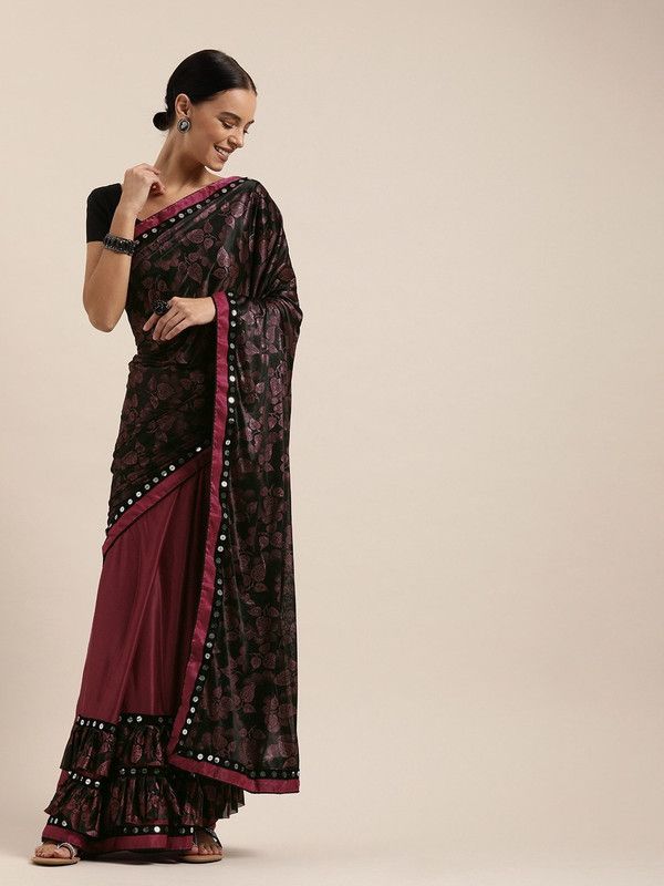 Printed Bollywood Lycra Blend Saree  (Maroon)