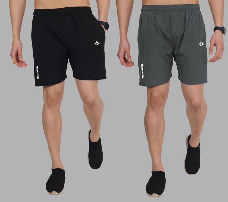 Solid Men Black, Grey Sports Shorts