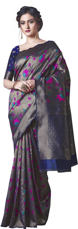 Printed Banarasi Jacquard Saree  (Gold)