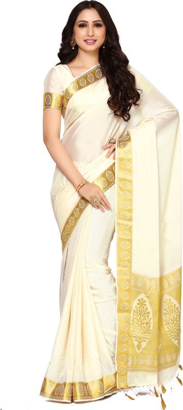 Woven Kanjivaram Crepe Saree  (Beige)