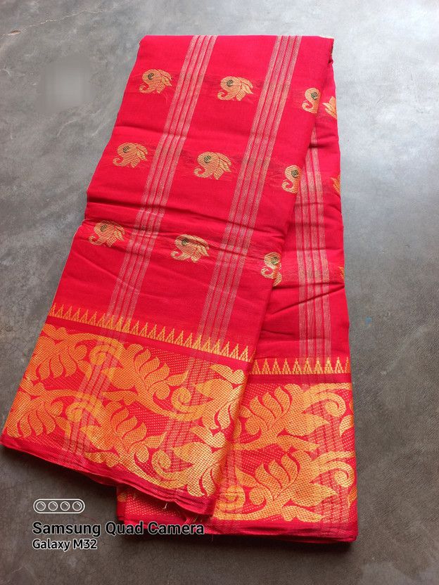 Woven Daily Wear Pure Cotton Saree  (Red)
