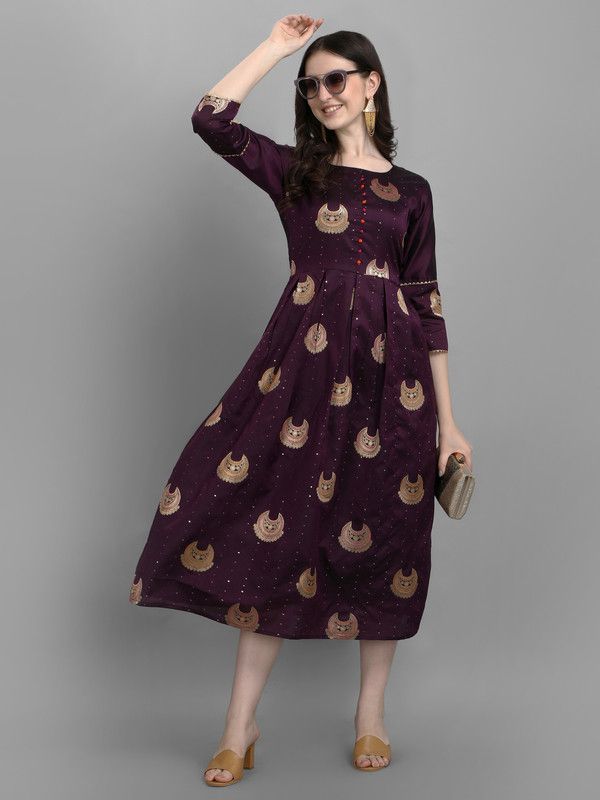 Embroidered, Woven Silk Blend Stitched Flared/A-line Gown  (Purple)