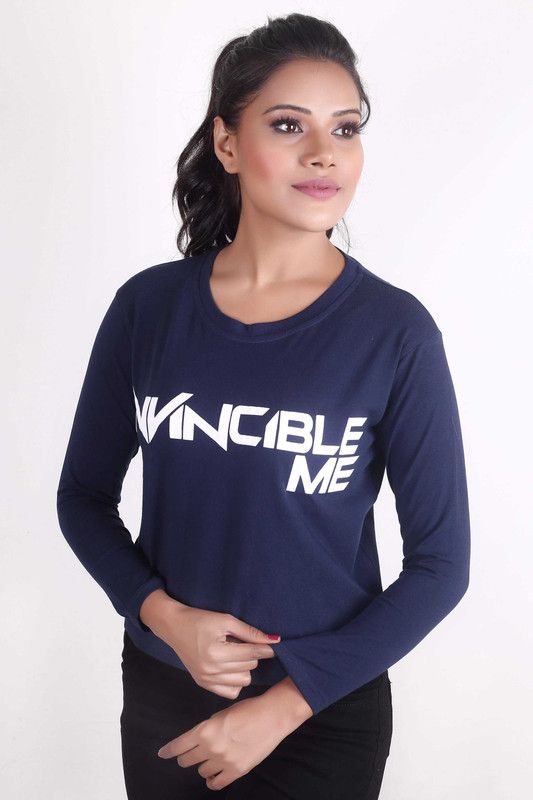 Women Abstract Round Neck Cotton Blend Blue T-Shirt