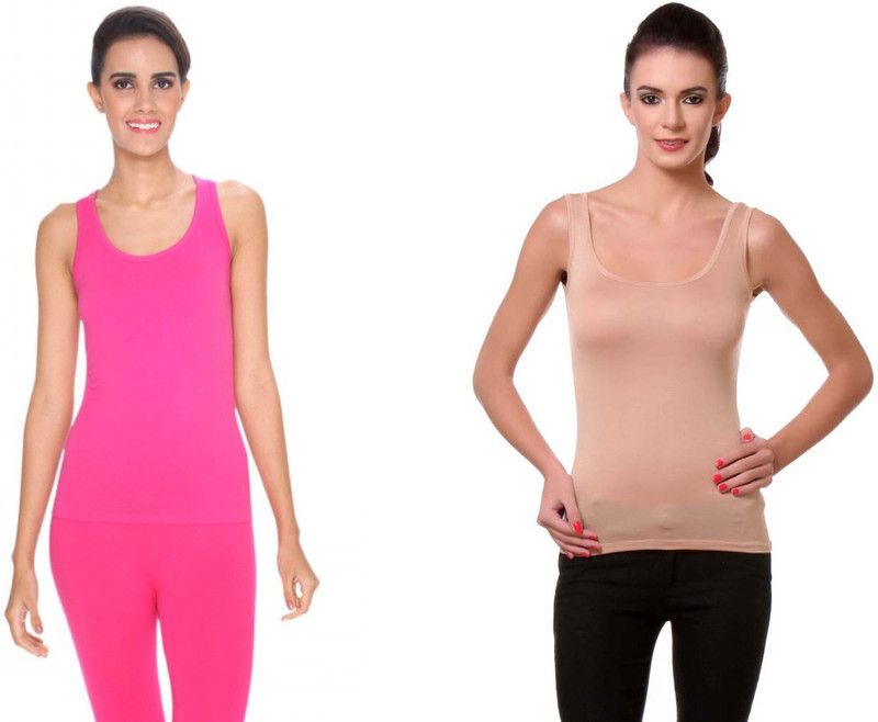 Women Beige, Pink Tank Top/Vest