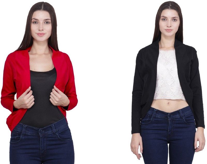 Women Full Sleeve Black, Red Shrug