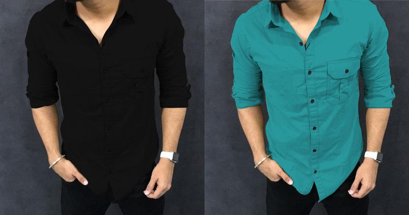 Men Solid Casual Light Green Shirt  (Pack of 2)