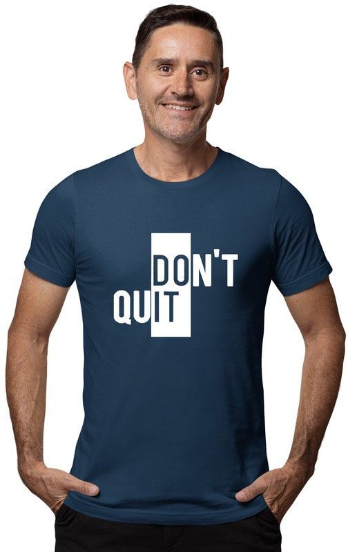 DontQuit-HF7-N-XL Men Printed Round Neck Pure Cotton Navy Blue T-Shirt