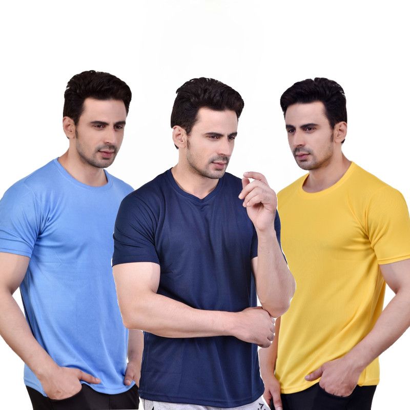 Pack of 3 combo pack 3 item 2 M Men Solid Round Neck Polyester Multicolor T-Shirt