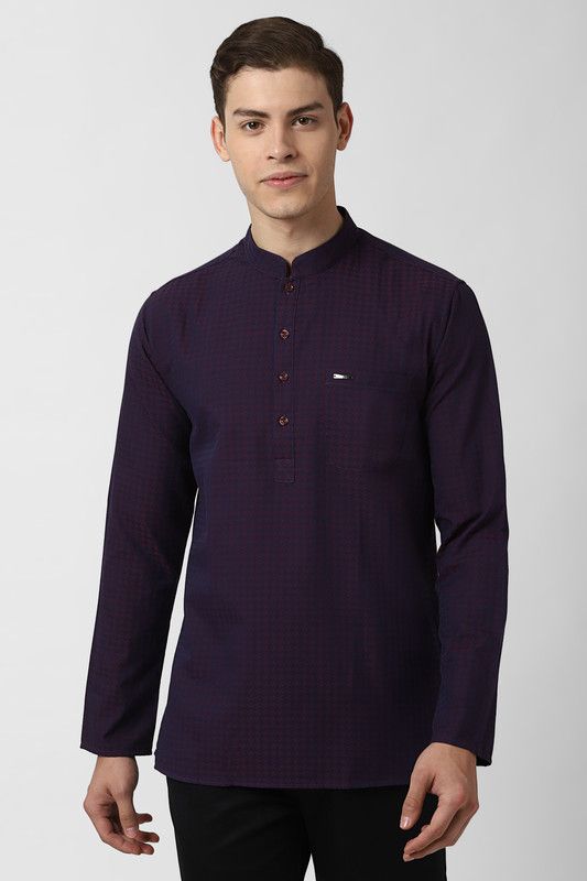 Men Self Design Cotton Blend Straight Kurta  (Purple)