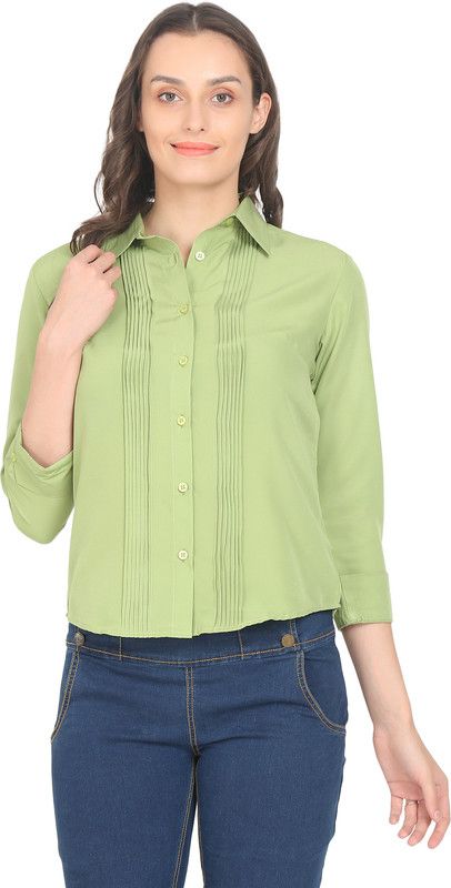 Women Regular Fit Self Design Button Down Collar Casual Shirt