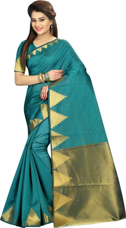 Woven Bollywood Silk Blend, Cotton Blend Saree  (Green)
