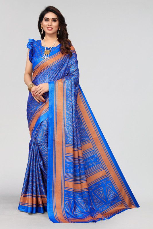 Printed, Woven Bollywood Cotton Silk Saree  (Blue)
