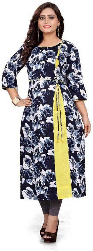 Women Floral Print Crepe Anarkali Kurta  (Blue)