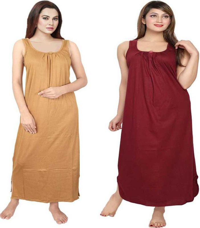 Pack of 2 Women Nighty  (Beige, Maroon)