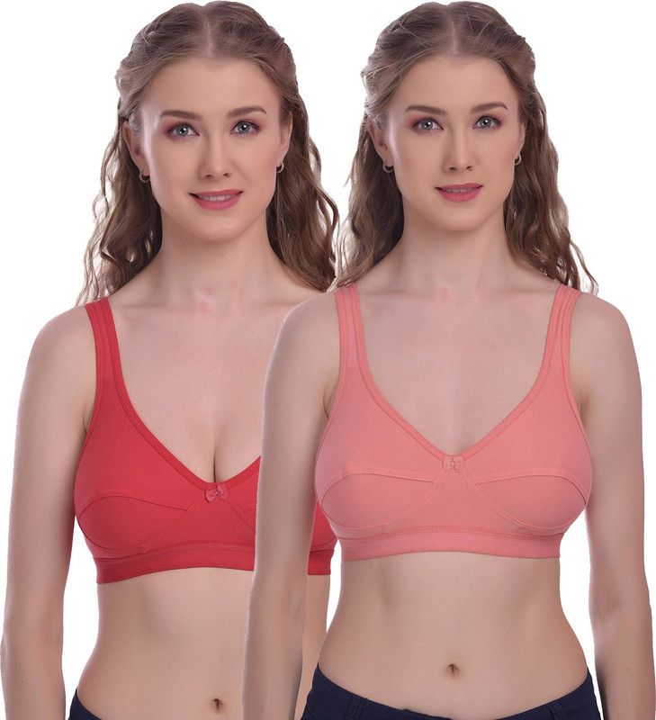 Pack of 2 Women Sports Non Padded Bra  (Red, Orange)