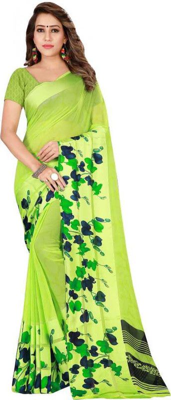 Printed Daily Wear Georgette, Satin Saree  (Beige, Yellow)