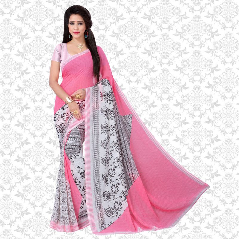 Printed Bollywood Georgette Saree  (Silver)