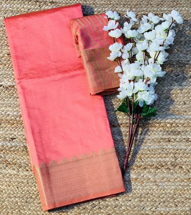 Woven Assam Silk Pure Cotton, Cotton Silk Saree  (Pink)