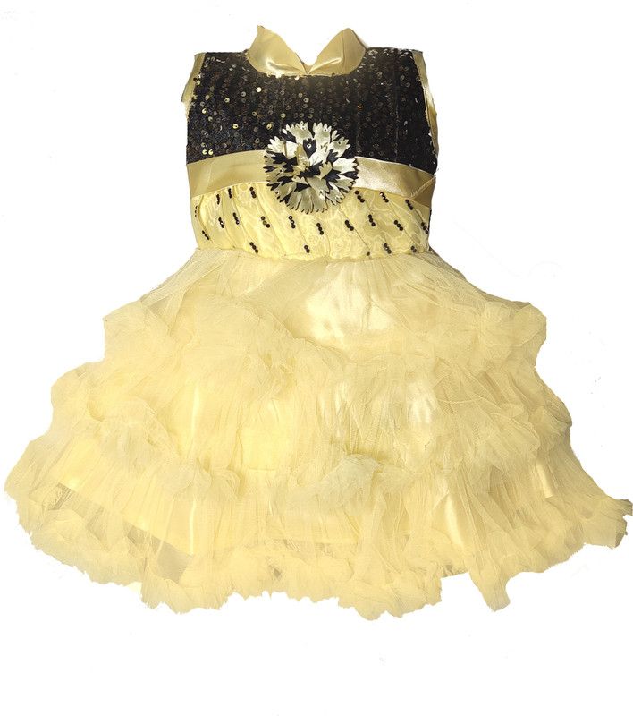 Midi/Knee Length Festive/Wedding Dress  (Gold, Sleeveless)