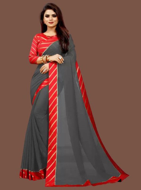 Fashion Georgette Saree  (Grey, Red)