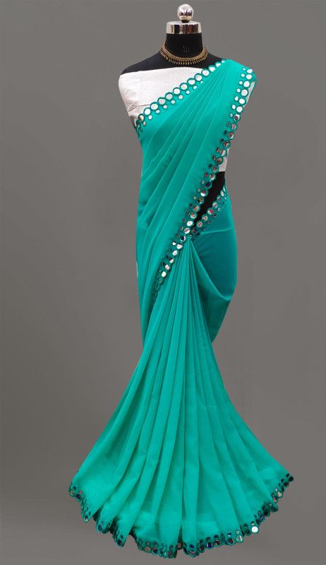 Self Design, Embellished Bollywood Georgette, Silk Blend Saree  (Light Blue)