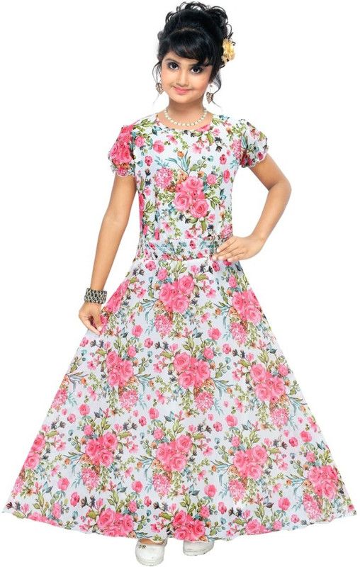 Girls Maxi/Full Length Festive/Wedding Dress  (Multicolor, Half Sleeve)