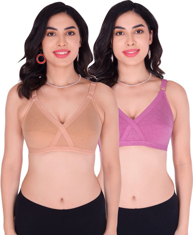 Pack of 2 Women Everyday Non Padded Bra  (Gold, Purple)