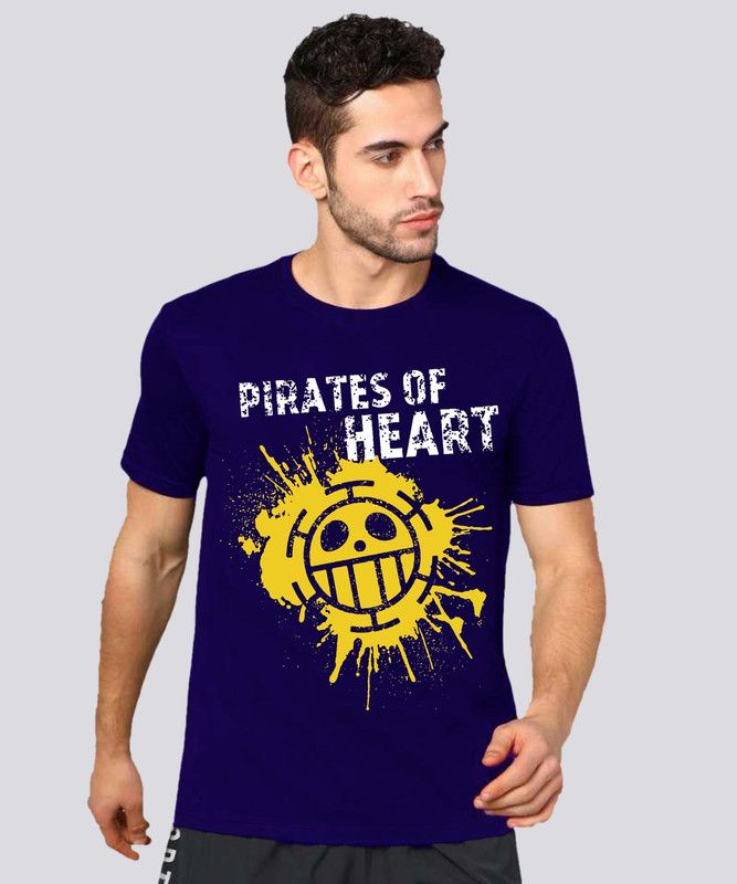 HeartOfPirate Men Typography Round Neck Cotton Blend Dark Blue T-Shirt