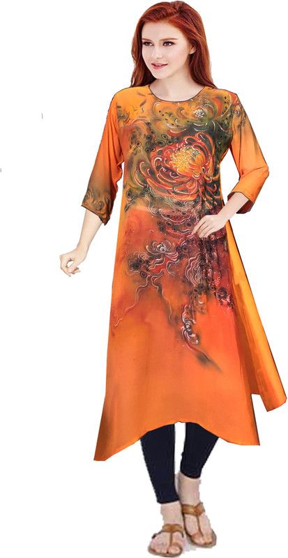 Girls Abstract Georgette Trail Cut Kurta  (Multicolor)