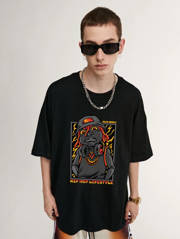 Graphic Print Men Black T-Shirt