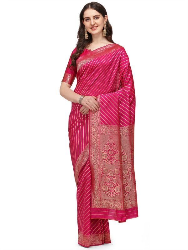 Woven Banarasi Cotton Silk Saree  (Pink)