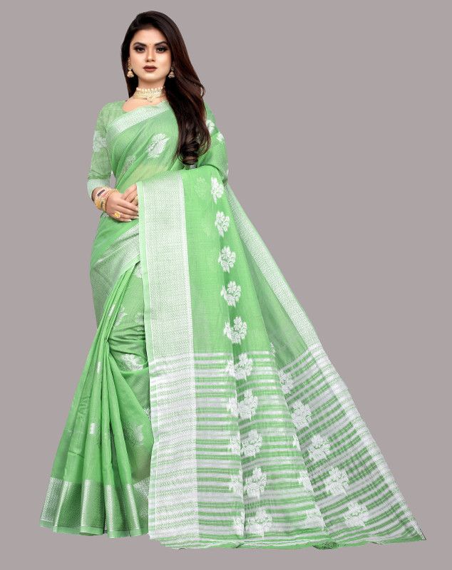 Fashion Silk Blend Saree  (Green)