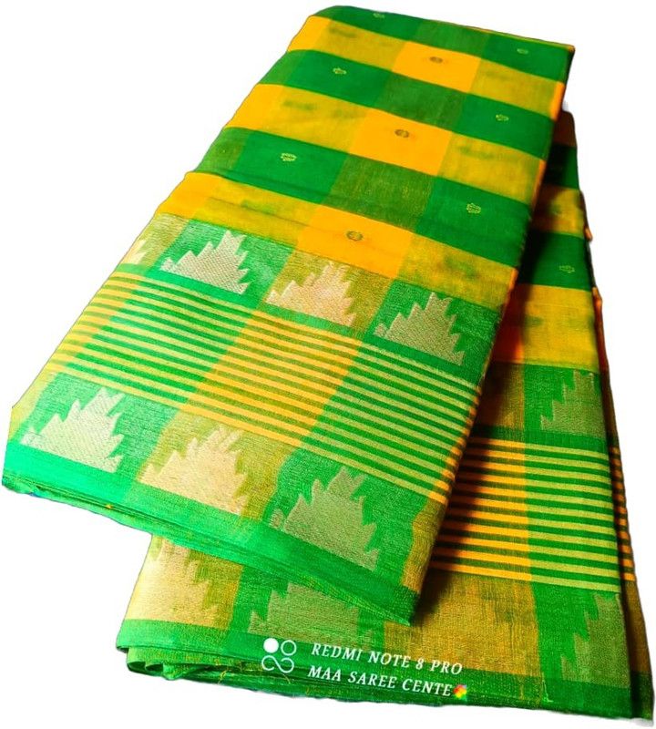 Woven Tant Pure Cotton Saree  (Yellow, Light Green)