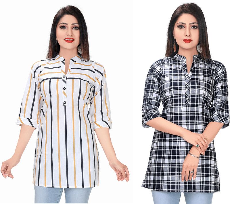 Pack of 2 Women Striped Cotton Rayon A-line Kurta  (Multicolor)