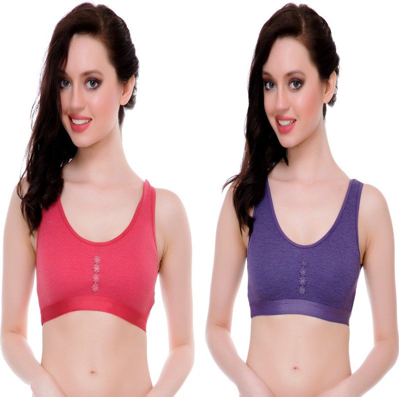 Pack of 2 Women T-Shirt Bra  (Purple, Red)