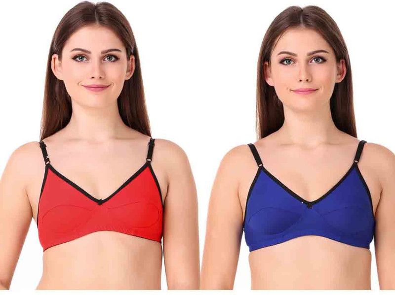 Pack of 2 Women T-Shirt Non Padded Bra  (Blue, Red)