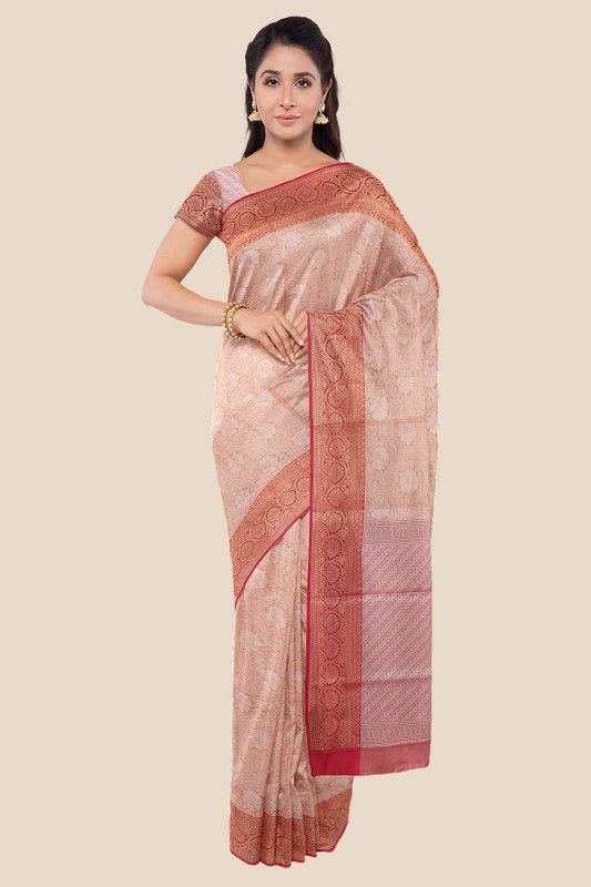 Floral Print Banarasi Silk Blend, Art Silk Saree  (Pink)