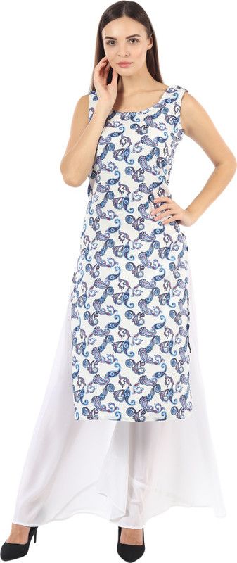 Women Paisley Crepe Straight Kurta  (White)