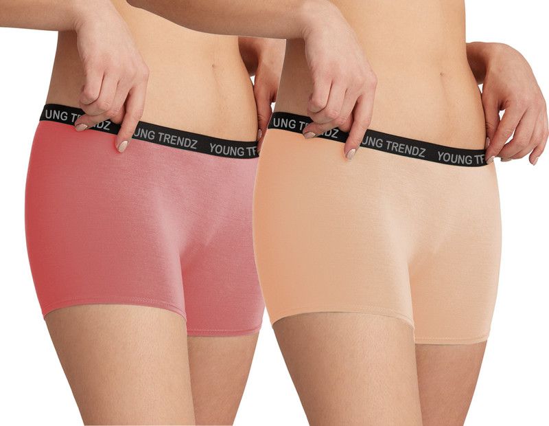 Pack of 2 Women Boy Short Pink, Beige Panty